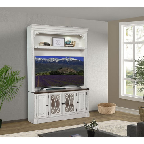 Parker House Provence White 63 Inch TV Console with Light Kit Hutch