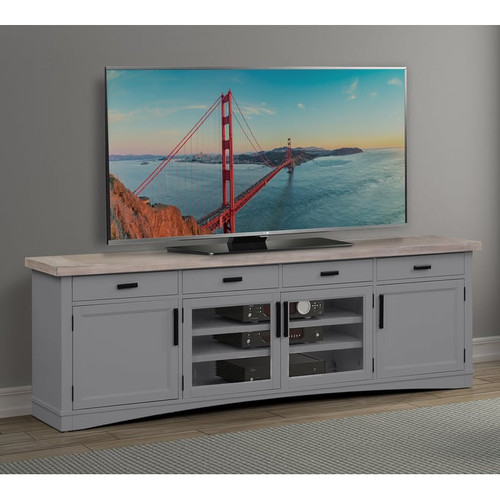 Parker House Americana Modern Gray 92 Inch TV Console With Hutch And LED Lights