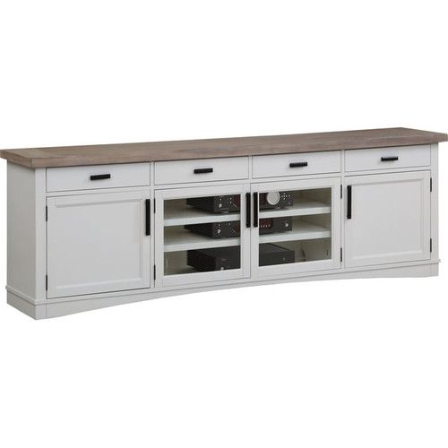 Parker House Americana Modern White 92 Inch TV Console with Hutch Backpanel and LED Lights