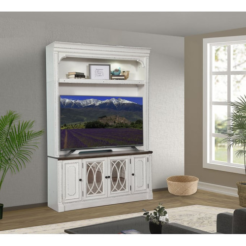 Parker House Provence White 63 Inch TV Console with Hutch