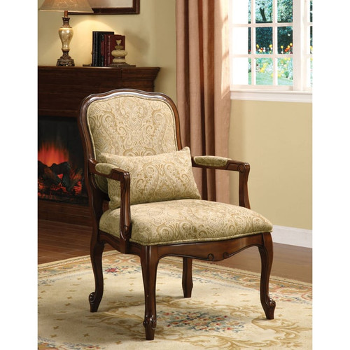 Furniture of America Waterville Beige Dark Cherry Accent Chair