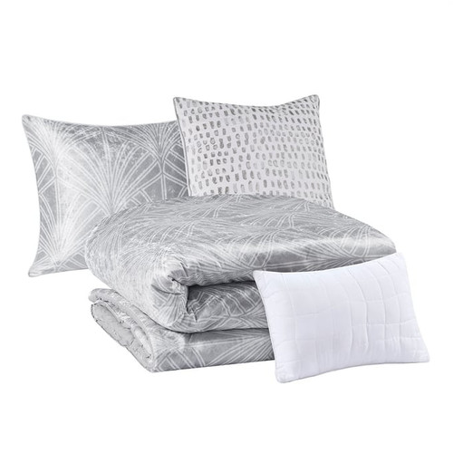 Olliix Beautyrest Kiona Silver King Cal King 5pc Crushed Velvet Comforter Set