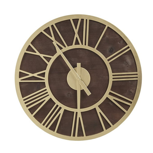 Olliix Madison Park Mason Brown Gold 23.6 Inch Wood Wall Clock