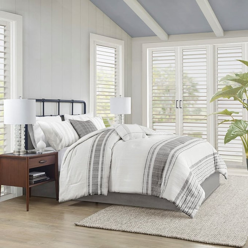 Olliix Harbor House Morgan White Grey Cal King 6pc Cotton Jacquard Oversized Comforter Set