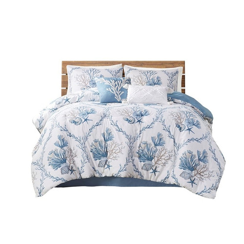 Olliix Harbor House Pismo Beach Blue White Full 6pc Comforter Set with Throw Pillows