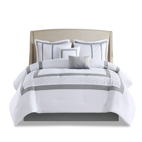 Olliix 510 Design Powell White Cal King 8pc Embroidered Comforter Set