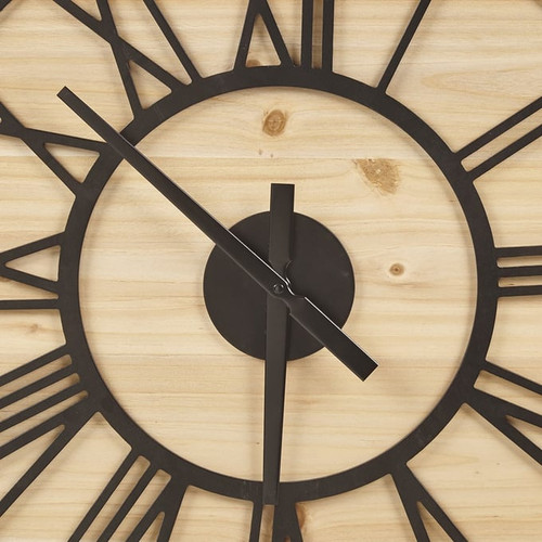 Olliix Madison Park Mason Natural Black 23.6 Inch Wood Wall Clock