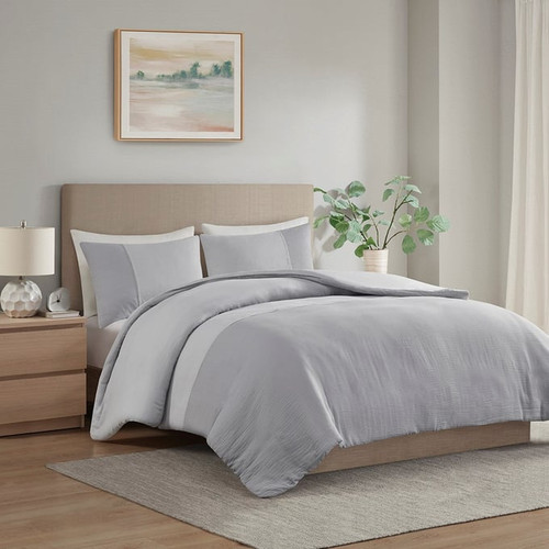 Olliix Beautyrest Miro Gray Full Queen 3pc Gauze Oversized Duvet Cover Set