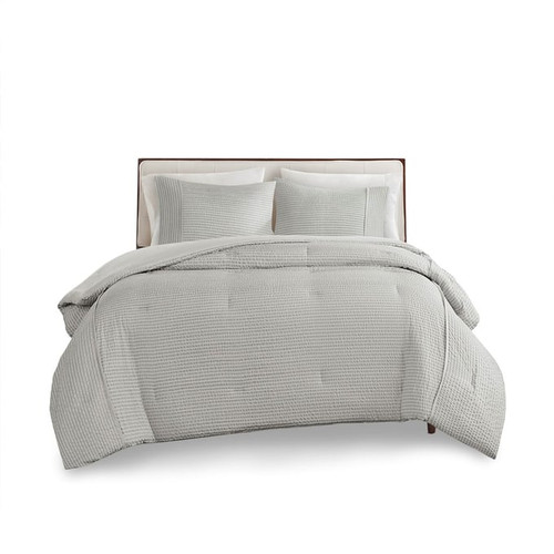 Olliix Beautyrest Apollo Gray Full Queen 3pc Striped Seersucker Oversized Comforter Set