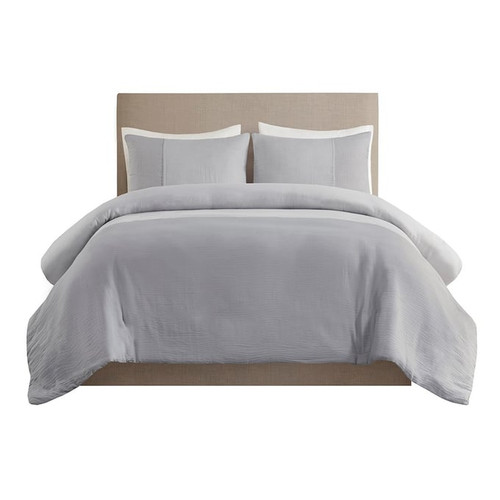 Olliix Beautyrest Miro Gray King Cal King 3pc Gauze Oversized Duvet Cover Set