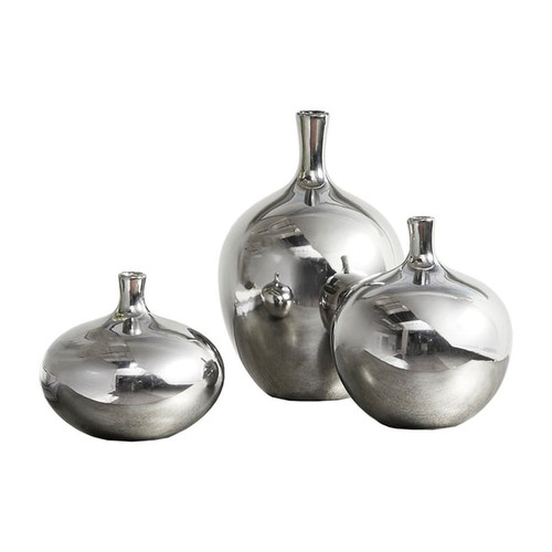 Olliix Madison Park Signature Ansen Silver Mirrored Ceramic 3pc Decorative Vases Set