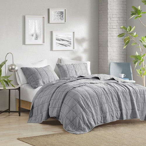 Olliix Croscill Casual Gema Gray Full Queen 3pc Coverlet Set