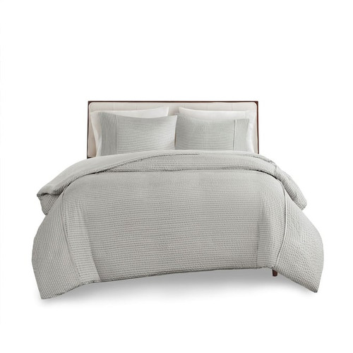 Olliix Beautyrest Apollo Gray King Cal King 3pc Striped Seersucker Oversized Duvet Cover Set