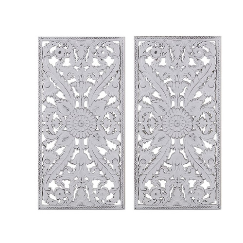 Olliix Madison Park Botanical Panel White Carved Wood 2pc Wall Decor Set