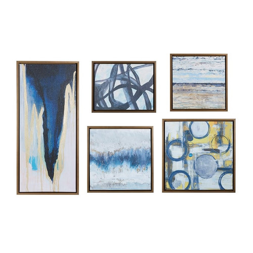 Olliix Madison Park Blue Bliss Natural Abstract 5pc Gallery Framed Canvas Wall Art Set