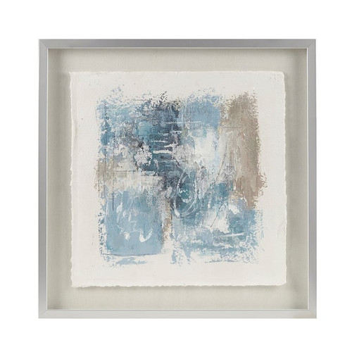 Olliix Madison Park Ashlar Blue Hand Painted Abstract Framed Glass Matted Wall Art