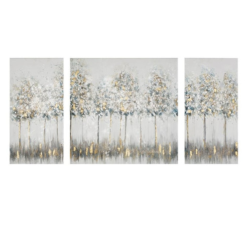 Olliix Madison Park Midst Forest Blue Gold Foil Triptych 3pc Canvas Wall Art Set