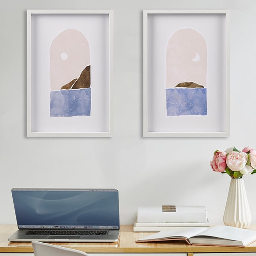 Olliix Intelligent Design Island Views Pink Blue 2pc Framed Wall Art Set