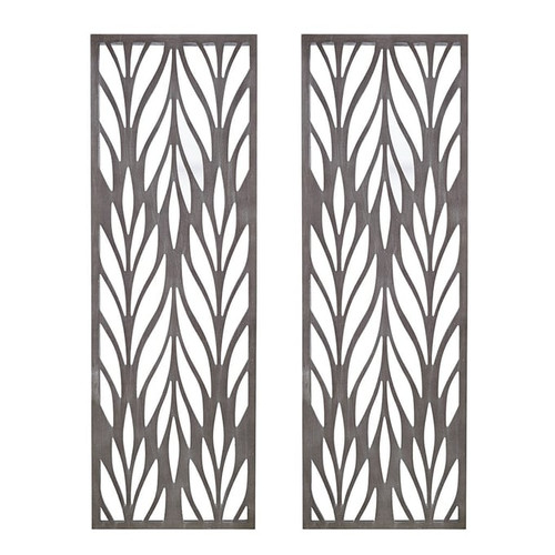 Olliix Madison Park Florian Reclaimed Grey Laser Cut Wood 2pc Panel Wall Decor Set