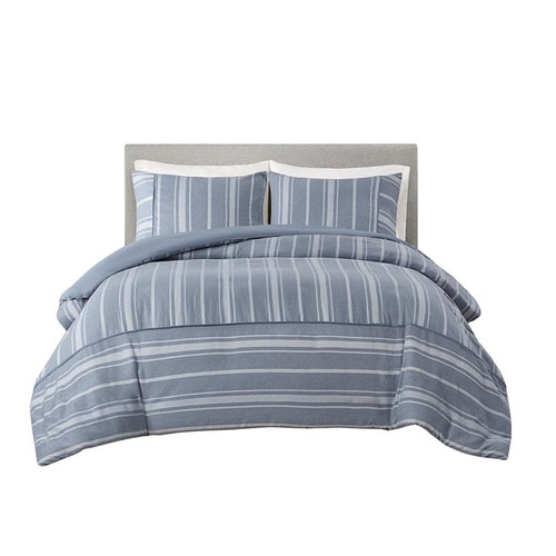 Olliix Beautyrest Kent Blue Full Queen 3pc Striped Herringbone Oversized Duvet Cover Set