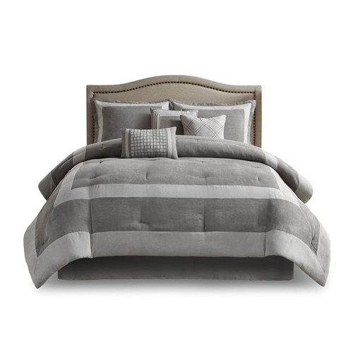 Olliix Madison Park Dax Gray King 7pc Microsuede Comforter Set