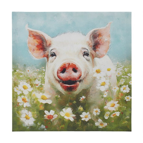 Olliix Intelligent Design Sunshine Animals Pig Green Canvas Wall Art