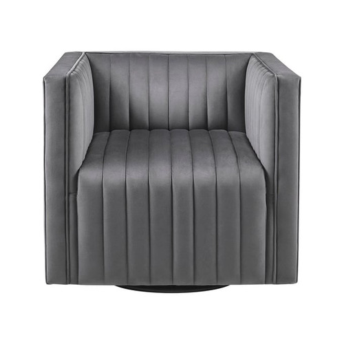 Olliix Madison Park Sikora Gray Channel Tufted Swivel Armchair