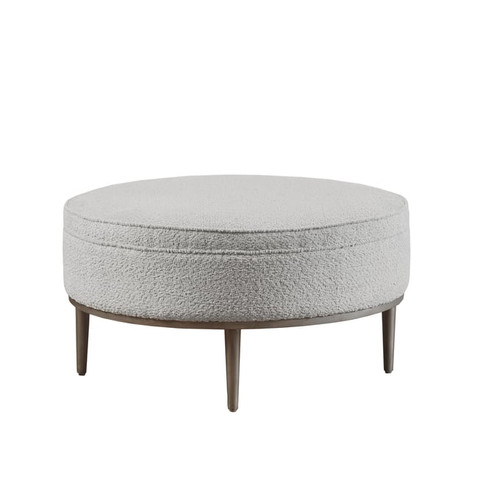 Olliix Madison Park Harriet Grey Round Cocktail Ottoman with Metal Base