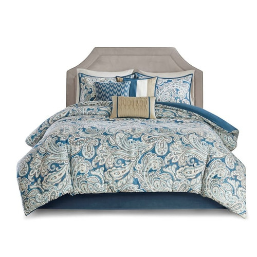 Olliix Madison Park Gabby Blue Queen 7pc Comforter Set