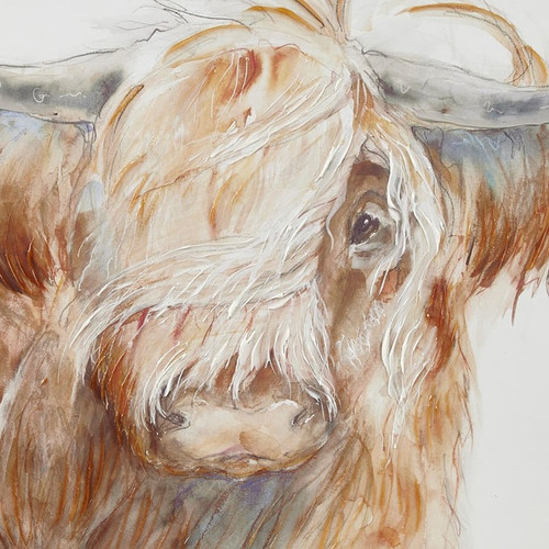 Olliix INK IVY Windswept Brown Hand Embellished Highland Bull Canvas Wall Art