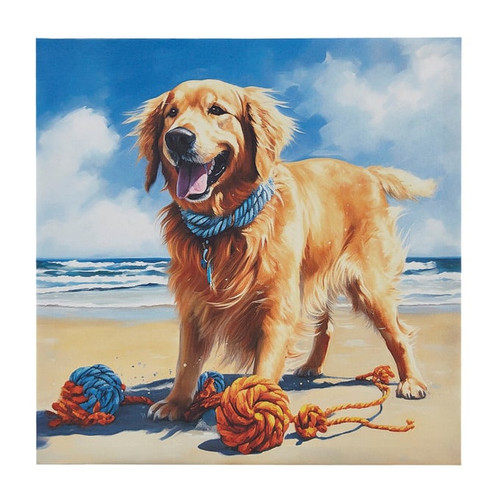 Olliix Intelligent Design Beach Dogs Golden Retriever Blue Golden Canvas Wall Art