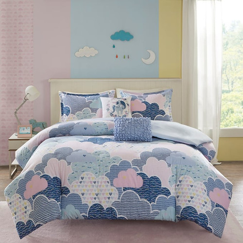 Olliix Urban Habitat Kids Cloud Blue Twin Cotton Printed Duvet Cover Sets