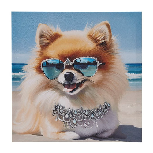 Olliix Intelligent Design Beach Dogs Pomeranian Blue Canvas Wall Art