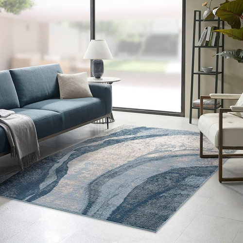 Olliix Madison Park Grace Blue Abstract Wave Area Rugs