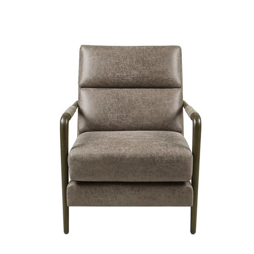 Olliix Madison Park Gavin Brown Faux Leather Channel Accent Armchair