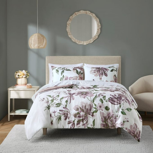 Olliix Madison Park Essentials Alice Mauve Floral Comforter Sets with Bed Sheets