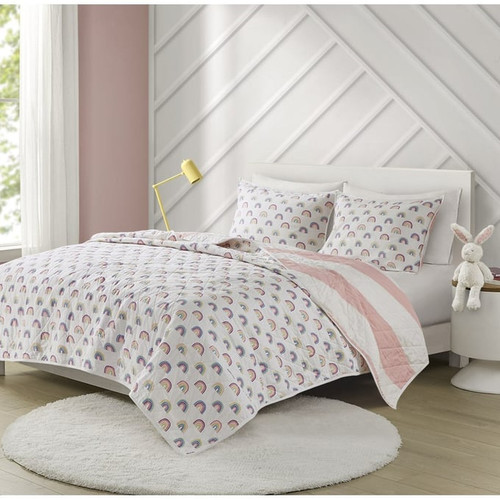 Olliix Urban Habitat Kids Sammie Pink Twin Reversible Quilt Sets With Rainbow Reverse