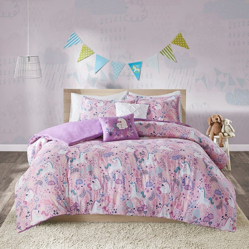 Olliix Urban Habitat Kids Lola Pink Full Queen Unicorn Cotton Duvet Cover Sets