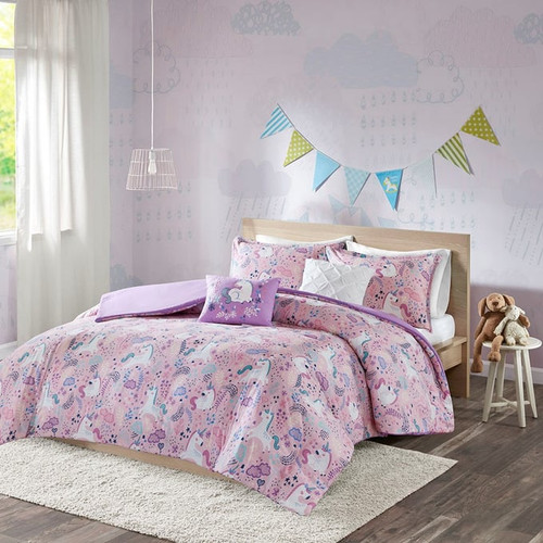 Olliix Urban Habitat Kids Lola Pink Full Queen Unicorn Cotton Duvet Cover Sets