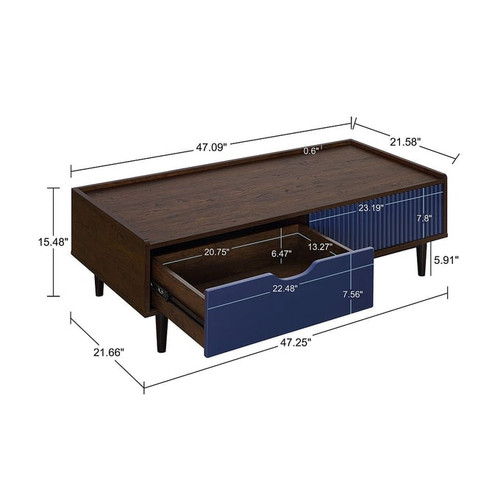 Manhattan Comfort Duane Navy Blue Ribbed Coffee Tables