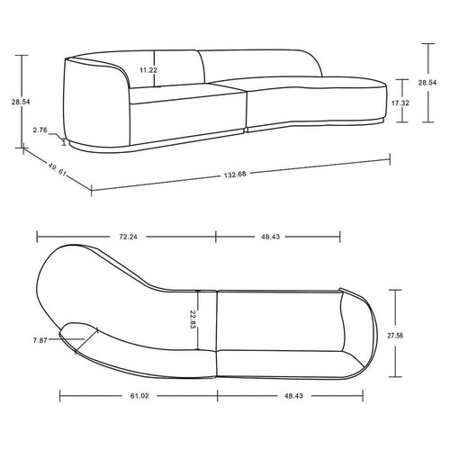 Manhattan Comfort Daria Ivory Sofa Sectionals with Pillows