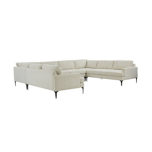 TOV Furniture Serena Cream Velvet U Sectional with Black Legs