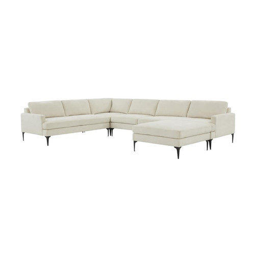 TOV Furniture Serena Cream Velvet Large Chaise Sectional with Black Legs