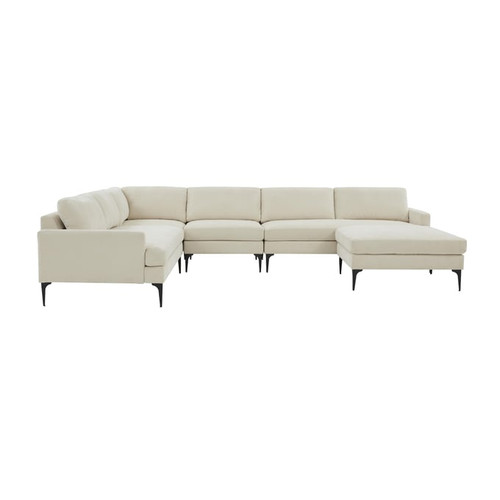 TOV Furniture Serena Cream Velvet Large Chaise Sectional with Black Legs