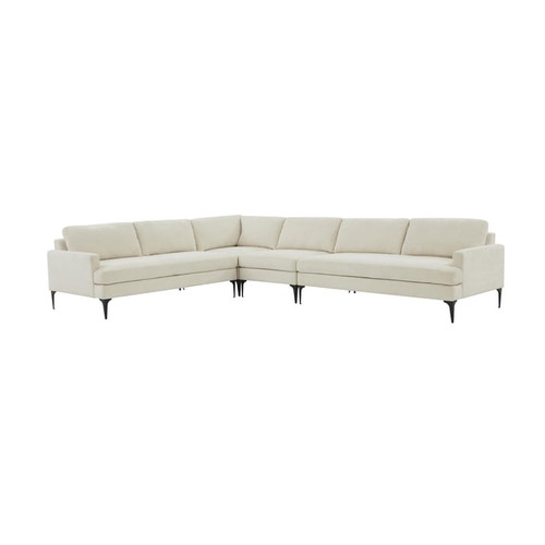 TOV Furniture Serena Cream Velvet Large L Sectional with Black Legs