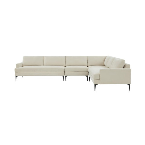 TOV Furniture Serena Cream Velvet Large L Sectional with Black Legs