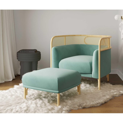 TOV Furniture Desiree Ocean Blue Velvet Accent Chair And Ottoman Set