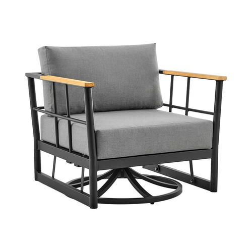 Armen Living Shari Black Grey Outdoor Patio Swivel Glider Lounge Chair