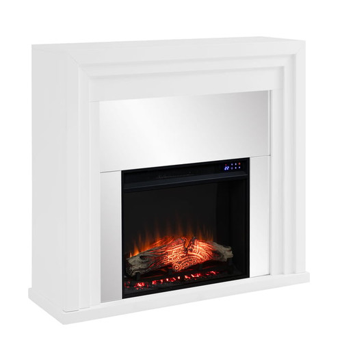 Southern Enterprises Stadderly White Mirrored Touch Screen Electric Fireplace