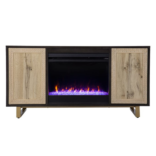 Southern Enterprises Wilconia Brown Color Changing Fireplace with Media Storage